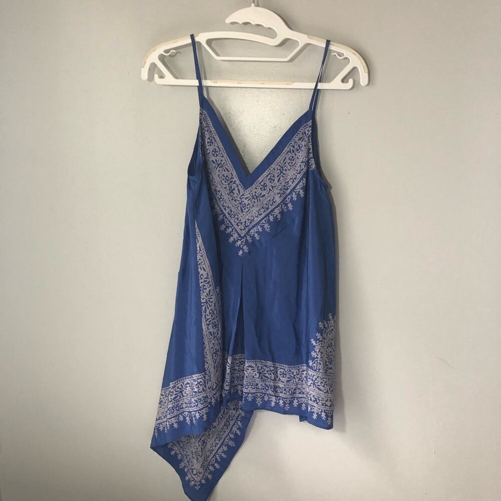 Anthropologie blue moonset asymmetrical handkerchief v neck tank top silk sz 4 - Picture 2 of 11